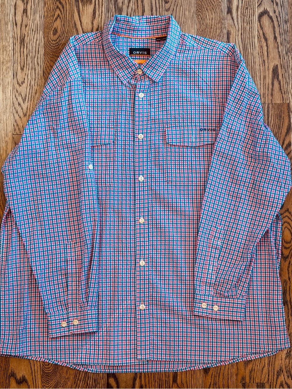 Orvis Pink and Blue Check Long-Sleeve Button-Down Shirt
